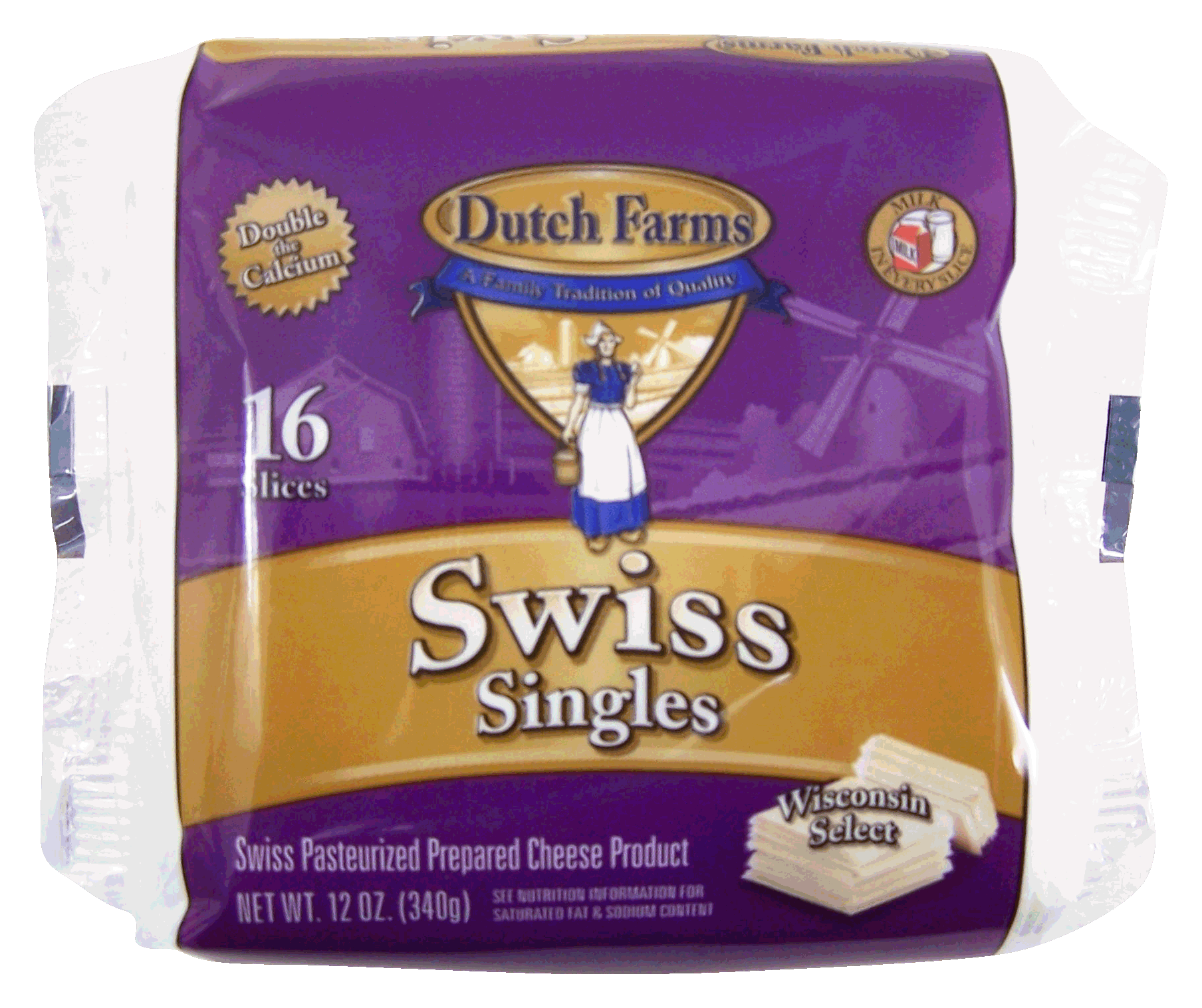 Dutch Farms  swiss pasteurized prepared cheese product, wisconsin select, 16 individually wrapped slices Full-Size Picture